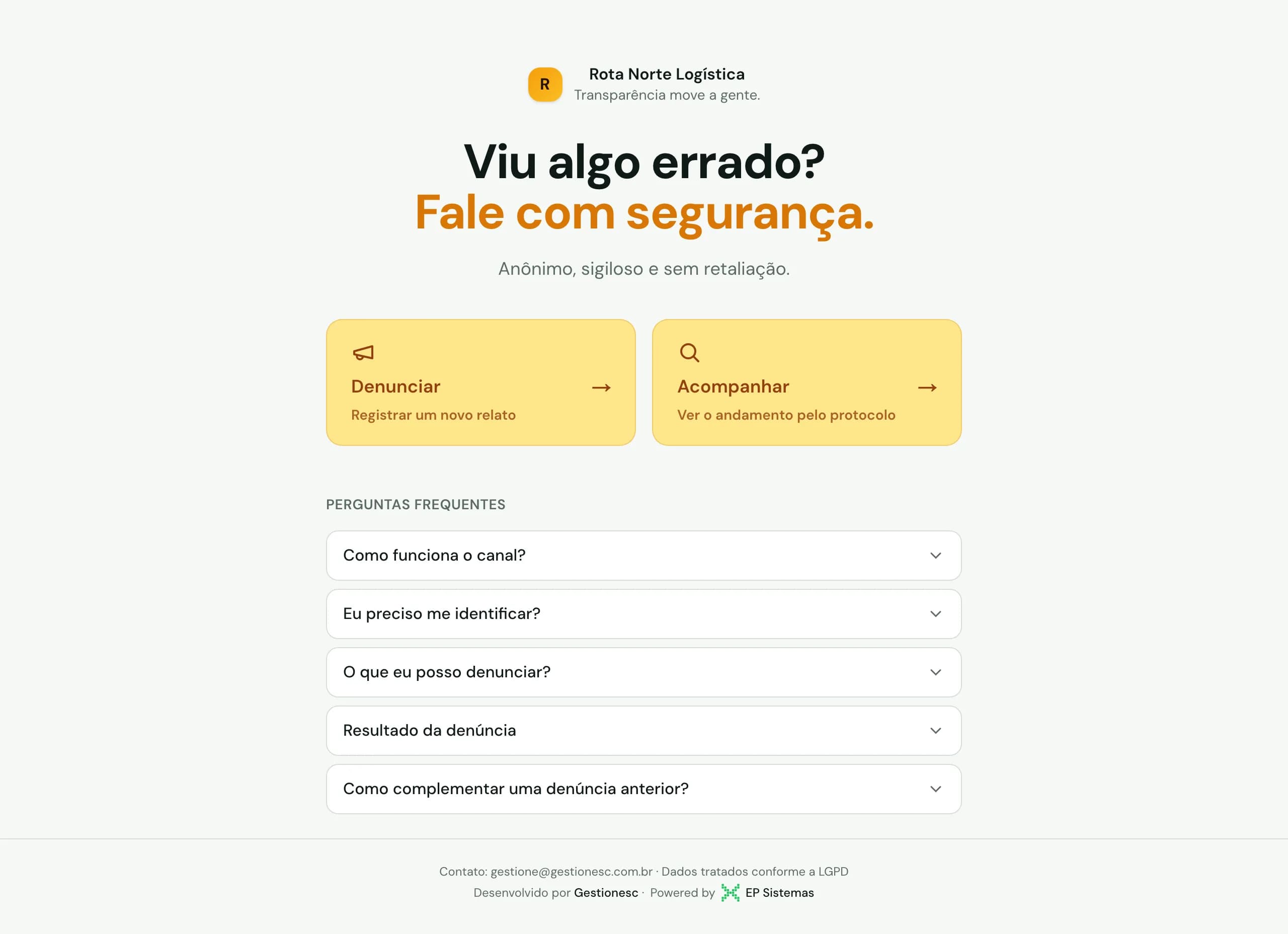Página inicial do modelo Ação
